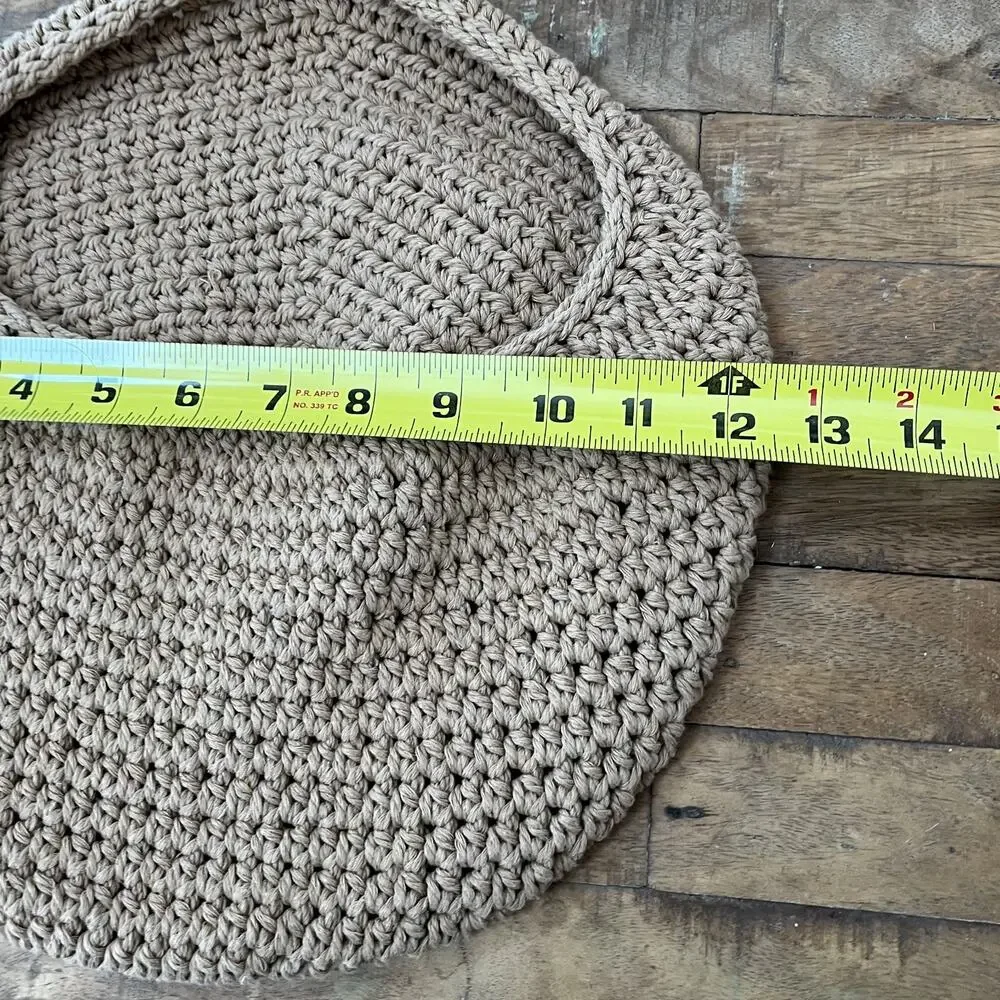 Beige Boho Crochet Hanging Wall Basket Teardrop Storage Pocket